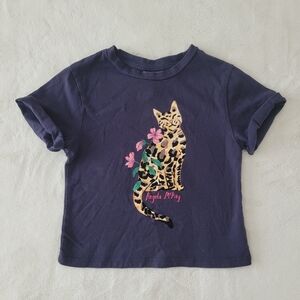 🧸5/20$ H&M x Angela McKay Navy Leopard Cat Floral Graphic Tee Girl Size 5T
